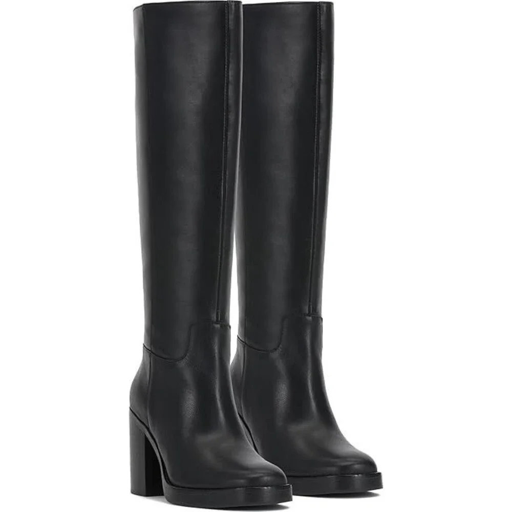 Vince Camuto Gibi Women's Knee High Boots Size 7 Wide Black Nappa Leather Heeled